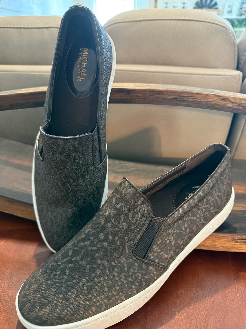 Michael Kors Men's Dark Brown Logo Slip-On Sneakers